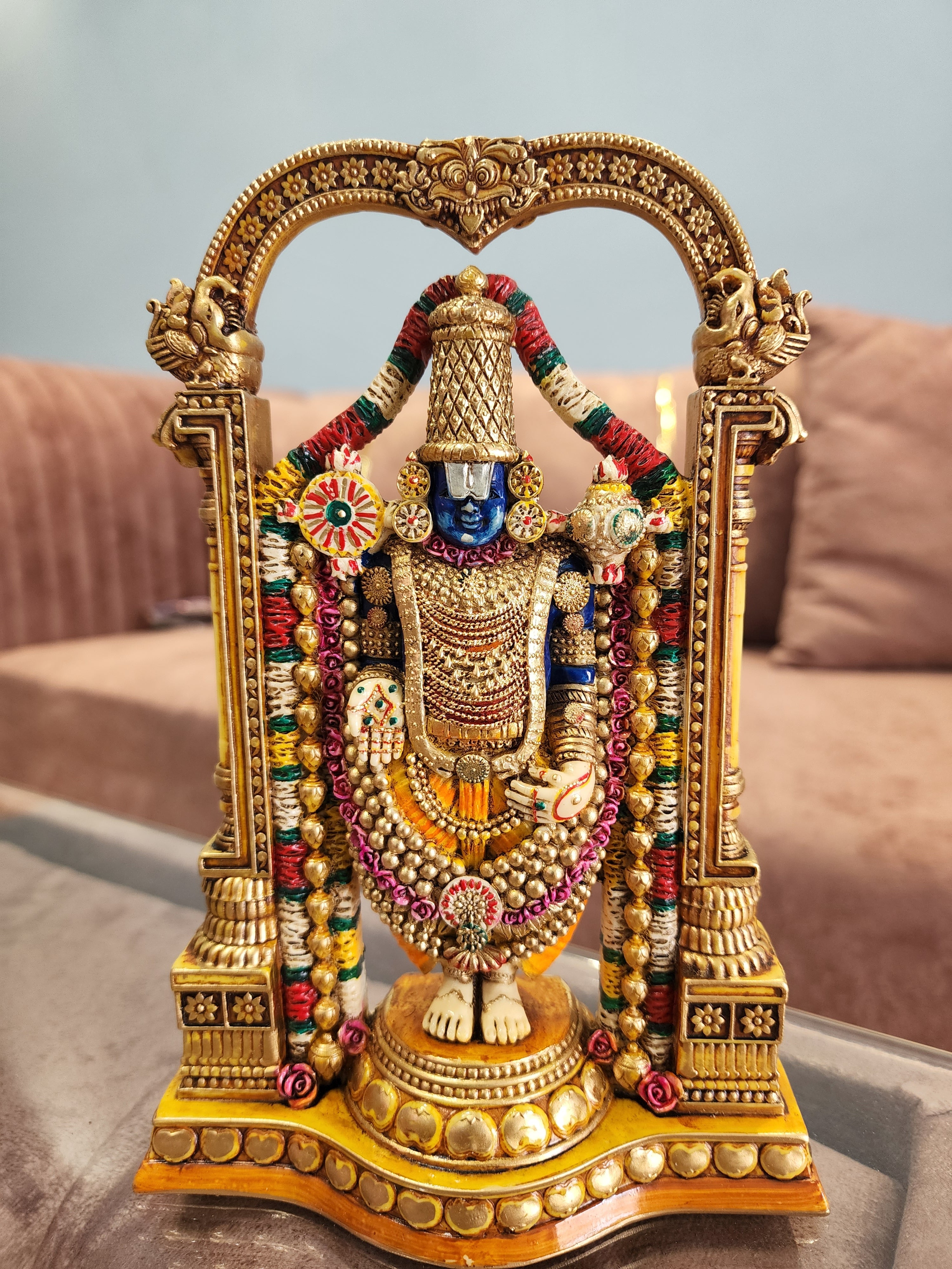 8.5 Inch Tirupati Balaji Statue: Hand-Painted Venkateswara Marble Idol