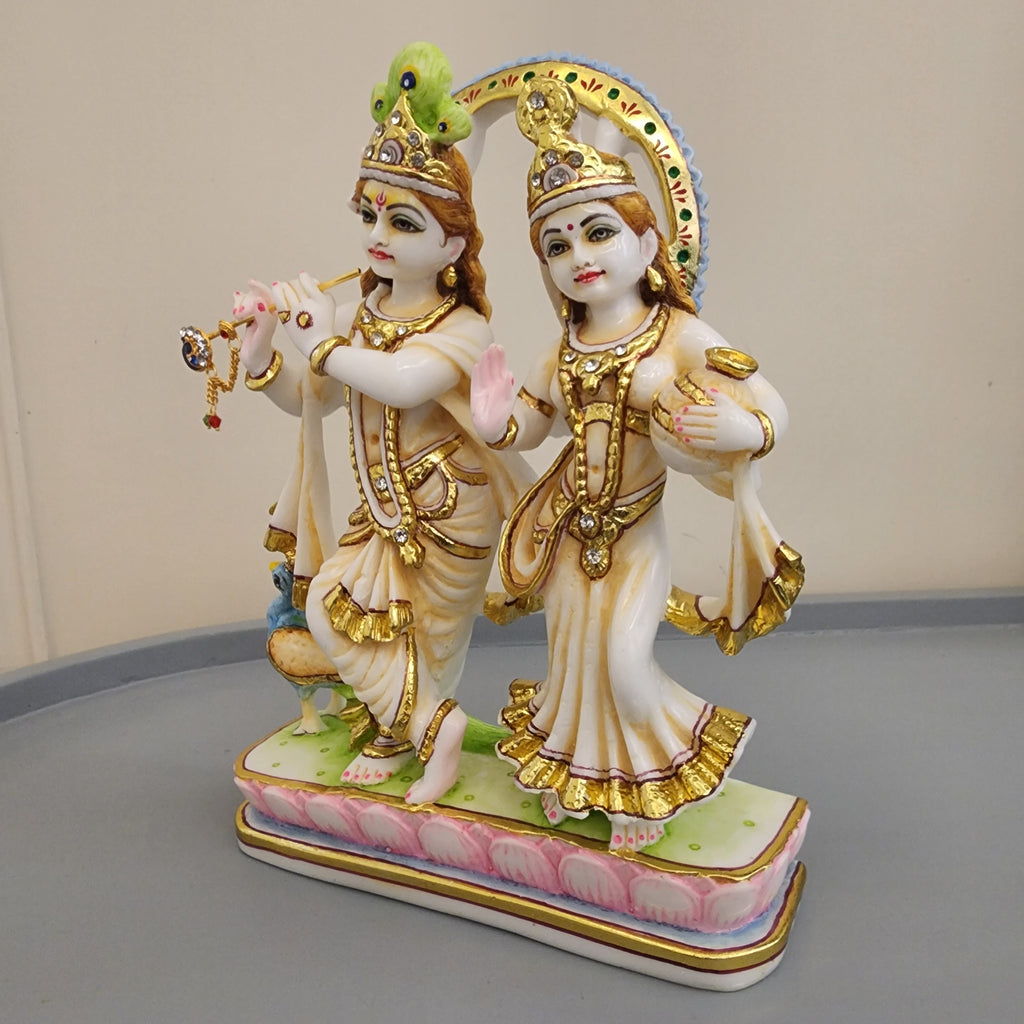 10 inch Hand Painted Culture Marble Radha Krishna statue