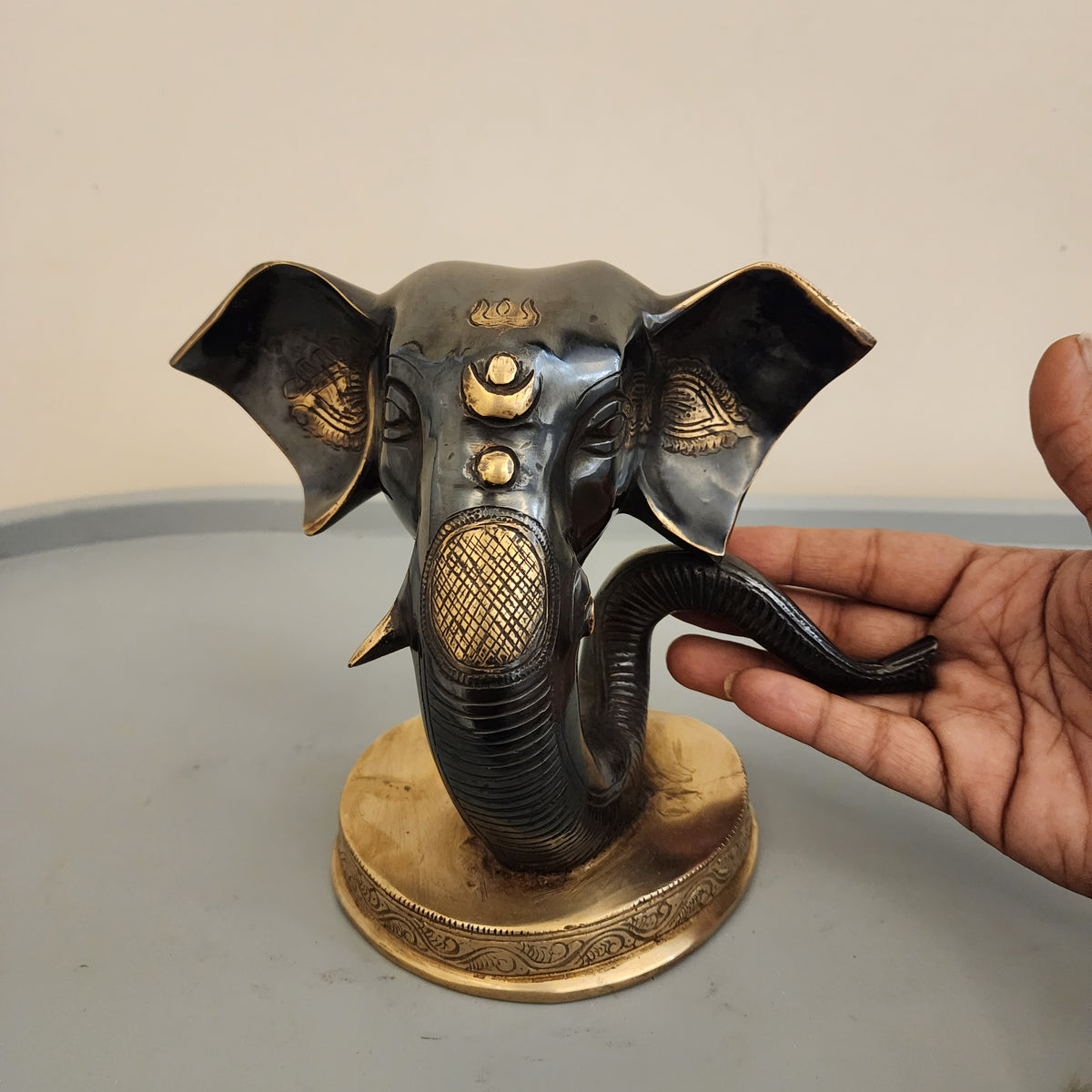 Abstract Ganesha Statue: Modern Brass Good Luck God Idol, 6 inch